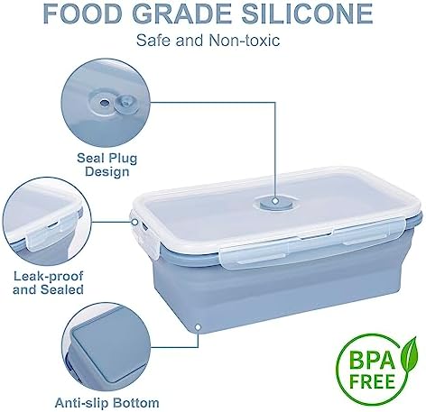 KIGI 【3 PACK】 27 OZ Collapsible Silicone Food Storage Containers with Lids Meal Prep Containers Bento Box, BPA FREE, Microwave Safe
