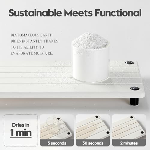 Razborci Instant Dry Sink Caddy Kitchen Sink Organizer, Quick Drying Stone Tray Diatomite Sponge Holder Soap Dish, Bathroom Countertop Fast Dry Water Absorbing Vanity Rack, White, 12" x 5"