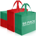 Reginary 50 Pcs Reusable Tote Bags Shopping Bags Non Woven, Red, Green