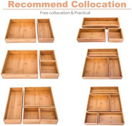 Bamboo Office Supplies Organizer Box Stationery Accessory Organizer Dresser Makeup Tool Drawer Storage Box, Bamboo 8"*4"