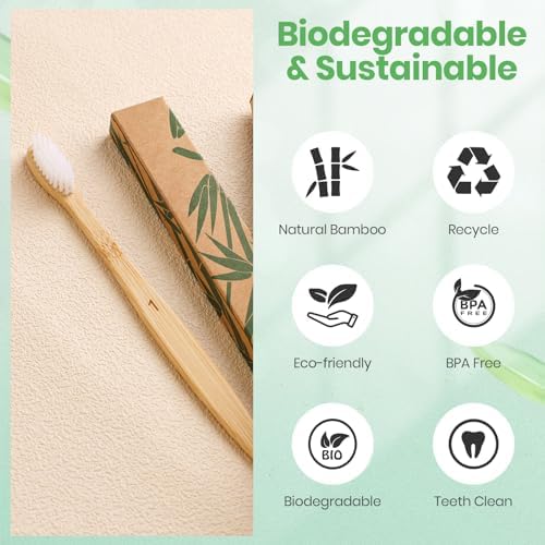Daletu Bamboo Toothbrush Soft Bristle10-Pack, Biodegradable BPA Free Natural Toothbrush, Eco-Friendly, Wooden Organic Non-Plastic Travel Toothbrushes for Adults