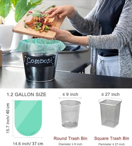 Compostable Trash Bags 1.2 Gallon 150 Packs,AYOTEE Compost, Biodegradable trash bags