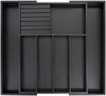 VaeFae Bamboo Silverware Drawer Organizer, 7 Slots, Black
