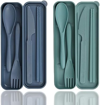 2 Sets Reusable Utensils Set with Case, Standard Travel Cutlery Set