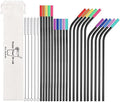 20 Pcs Black Reusable Stainless Steel Straws,10.5" & 8.5" Reusable Drinking Straws with 20 Silicone Tips 5 Straw Brushes 1 Travel Case,Eco Friendly Extra Long Metal Straw for 20 24 30 oz Tumbler