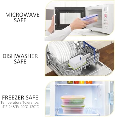 3 Pack Large Translucent Collapsible Silicone Food Storage Containers with Lids, 60.8oz Bento Lunch Boxes, for Kitchen, Office, Camping, Travel, BPA Free
