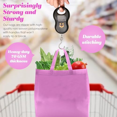 Reginary 50 Pcs Reusable Tote Bags Shopping Bags Non Woven, Pink