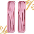 2Pack Pink Wheat Straw Travel Cutlery, BPA Free Utensils with Storage Case
