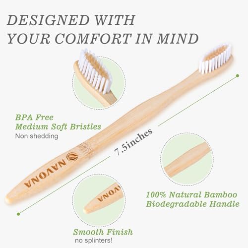 10 PCS Bamboo Toothbrushes Pack, Natural & Eco-Friendly Wooden Toothbrush