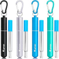 Kynup 4Packs Reusable Straws, Metal Straw with Silicon, Travel Drinking Straws with Case, Keychain, Cleaning Brushes, Silicon Pcs Perfect for Travel, Gifts (20 PCS) Blue-Black-Silver-Turquoise
