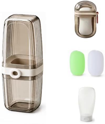 Toothbrush Travel Case Kit 6 in 1 Toothbrush Holder and Rinse Cup TSA Approved Portable Toiletry Organizer for Business Trip Traveling Gym Camping,Includes 2 Cups, Soap Case & 2 Brush Covers