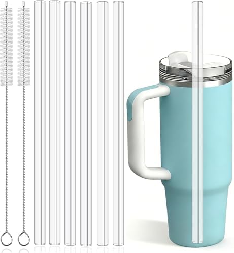 6-Pack 12" Replacement Straws for Stanley & Yeti 30oz-40oz Cup Tumbler, PROOCI Food Grade Tritan Plastic Reusable Straws with 2 Cleaning Brush, Clear Long Straw for Drinking Smoothie, Cocktails, Juice