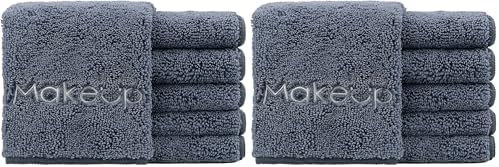 HOMEXCEL Makeup Remover Wash Cloth 12 Pack, Soft Quick Dry Facial Cleansing Makeup Towels, Fingertip Face Towel Washcloths for Hand and Make up, 13 x 13 Inch, Grey