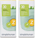 simplehuman Code Z 60 Count Compostable Custom Fit Liners, Certified Compostable Trash Bags for Compost Caddy, Plant-Based PVOH Plastic, Backyard or Commercial Composting, 4 Liter / 1 Gallon