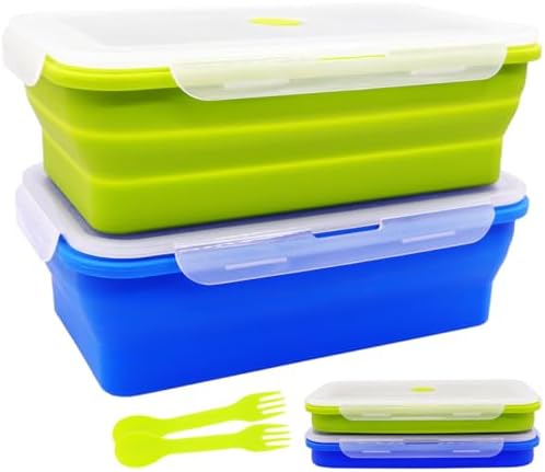 Extra Large Collapsible Silicone Food Storage Containers With Lids, 82.8oz, 2 Pack, XXL Foldable Bento Lunch Box, Rv Collapsible Bowls, Big Meal Boxes for Kitchen, Camping, BPA Free