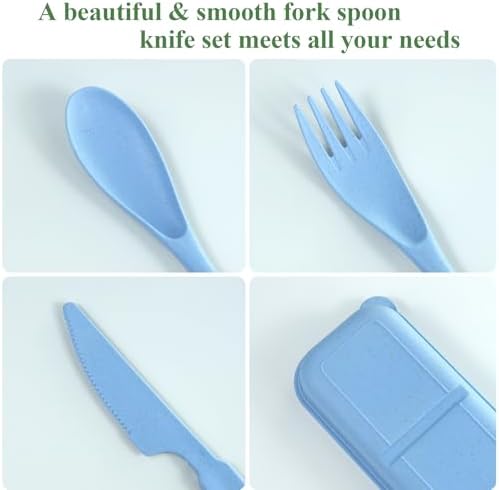4 Sets Reusable Utensils Set with Case, Travel Utensils with Case, Reusable Utensils for Lunch Box Accessories, Portable Knife Fork and Spoon Lunch Utensils Set for Travel Daily Use