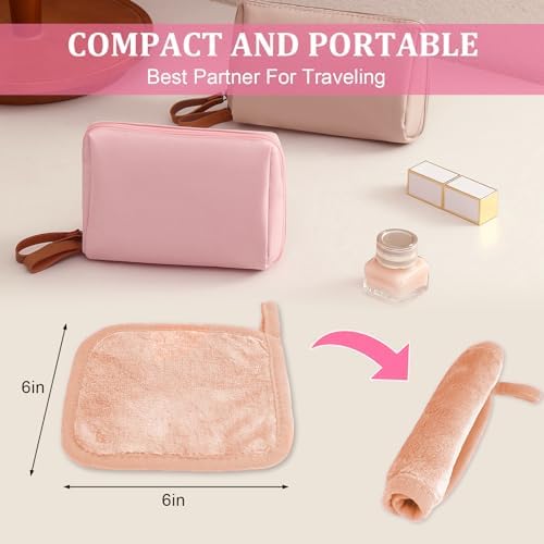 Puomue Makeup Remover Cloth 12 Pack, Ultra Soft and Reusable Microfiber Makeup Remover Towels for All Skin Types, Perfect Face Towels for Women, 6 Inch x 6 Inch, Pink