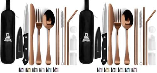 Taplord Portable Travel Silverware Set With Case, Includes 10 Pcs of Travel Utensils With Case, Stainless Steel Flatware Set For Camping, Lightweight (Rose Gold) (Pack of 2)