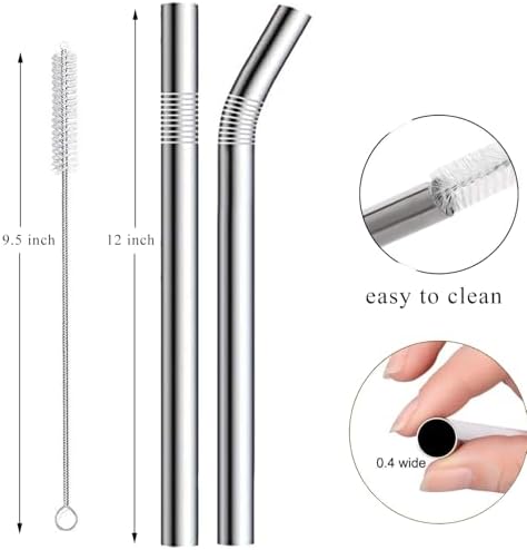 12" Stainless Steel Straws Replacement for 40 oz and 30 oz Cup Tumbler, 8 Pack Metal Straws Reusable with Cleaning Brush for 40 oz & Simple Modern Tumbler with Handle