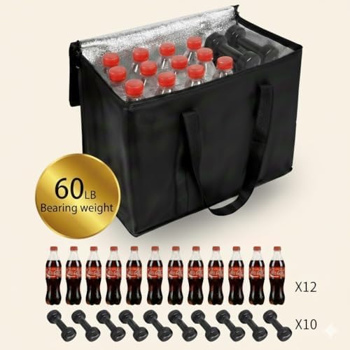 2-Pack, XL-Large Insulated Grocery Shopping Bags, Black, Reusable Bag