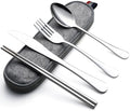 DEVICO Travel Utensils with Case, 5 Piece Portable Silverware Set for Work