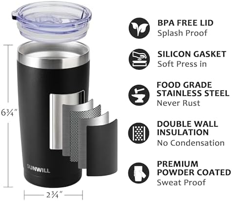 SUNWILL Coffee Tumbler, 20 oz Insulated Travel Mug Stainless Steel