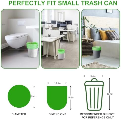 Small Trash Bags Biodegradable 1.6-Gallon - Clear Green Bulk 100 Counts Easy Tearing Compostable Mini Garbage Bag Ultra Strong Unscented Waste Basket Liners for Pet Garden Home Inwaysin