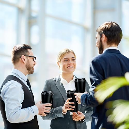16oz Reusable Plastic Coffee Cups with Lids, 13 Pack, Black