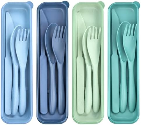 4 Sets Reusable Utensils Set with Case, Travel Utensils with Case, Reusable Utensils for Lunch Box Accessories, Portable Knife Fork and Spoon Lunch Utensils Set for Travel Daily Use