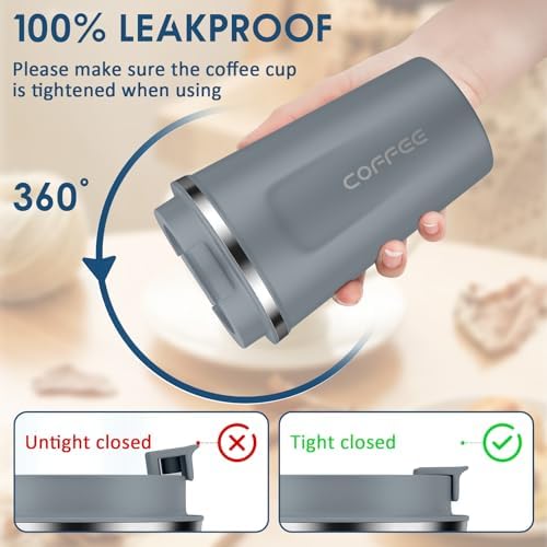 CS COSDDI 12 oz Coffee mug - Stainless Steel Coffee Cup with Leakproof Lid