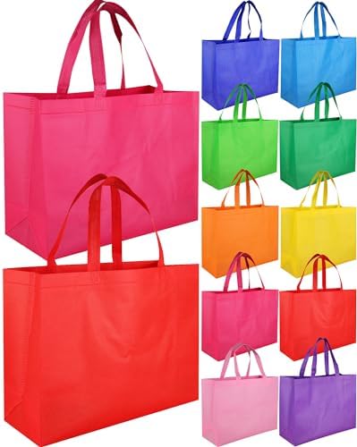 Large Non Woven Tote Bags, 15.7'' Rainbow Reusable Shopping Bags for Groceries