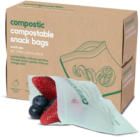 Compostic Compostable Snack Bags, 100 Ct Essential, Zip-Seal