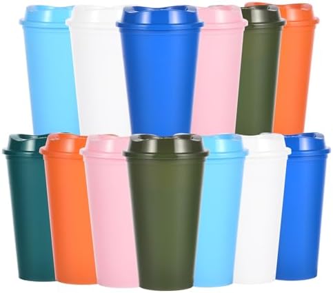 16oz Reusable Plastic Coffee Cups with Lids, 13 Pack,Mixed