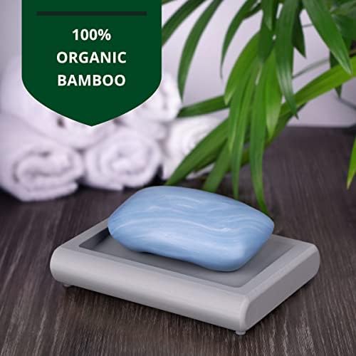ROYAL CRAFT WOOD Bamboo Soap Dish - Self Draining Soap Holder for Bathroom, Shower, Kitchen Sink | Natural Non-Toxic Soap Tray (Gray) - 1 Pcs