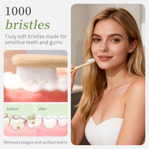 Bamboo Toothbrush 12 Pack Natural Wooden for Adults
