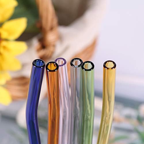 Reusable Glass Straws - 9" L x 8 mm W - Smoothie Drinking Straws for Smoothie, Milkshakes, Pack of 6 with 1 Cleaning Brush (mix1)