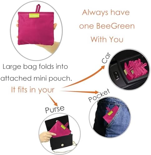 BeeGreen Cerise Reusable Grocery Bags Wholesale Reusable Kitchen Bags Bulk Foldable-Machine Washable with Zipper Storage Pouch 50 Packs