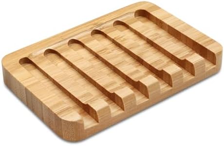 Self-Draining Bamboo Soap Dish – Natural One-Piece Soap Saver for Shower, Bathroom, Kitchen Sink, and Bathtub with Anti-Slip Design