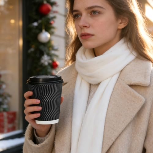 Lamosi 50 Pack 10 oz Coffee Cups with Lids, Disposable To Go Paper Cups