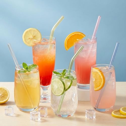 36 Pack Reusable Glass Straws, 8” x 8 mm Colorful Glass Straws