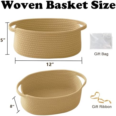 Woven Rope Basket - Baby Gift Basket with Bag & Ribbon