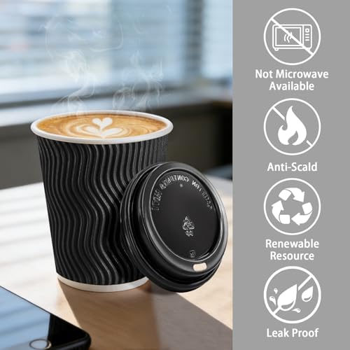 Lamosi 50 Pack 10 oz Coffee Cups with Lids, Disposable To Go Paper Cups