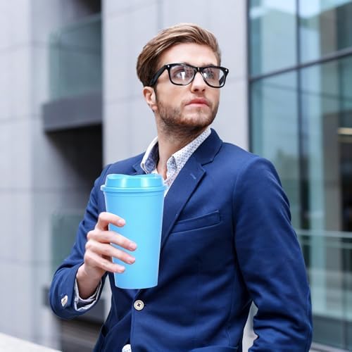 16oz Reusable Plastic Coffee Cups with Lids, 13 Pack, Blue