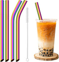NiHome 4-Pack Stainless Steel Straws for Boba, Smoothie, 10.4” Metal Straws