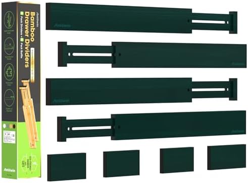 ANTOWIN Expandable Bamboo Drawer Dividers Organizers, Drawer Separators Splitter,17-22 inches Long Adjustable Spring-loaded Organizer for Large Utensil, Clothes, Tools(Dark Green)
