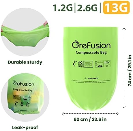 Compostable Bags,Trash bags 13+ gallon tall kitchen, Compostable Trash Lawn & Leaf Yard Waste Bags,Kitchen Compost Trash Bin Compatible,Extra Thick1.01 Mills,Certified by BPI and OK Compost(50count)