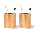 Fluted Bamboo Toothbrush Holder 2 Pack, Square Minimal Design