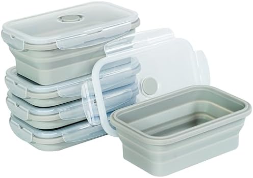 Plus 4PCS Foldable Silicone Food Storage Containers for Kitchen Storage for Leftovers Fruits and Meal Prep Dishwasher Safe Microwave Safe Ideal for Home and Travel (grey, 27OZ)