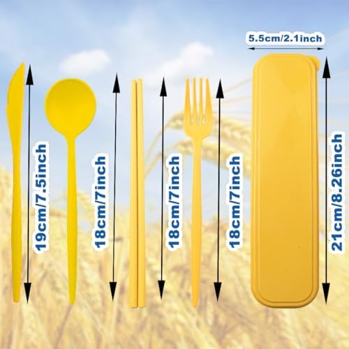 ELANE 4 Sets Reusable Travel Utensils Set with Case,Camping Cutlery Set Reusable Cutlery Set with Case,Utensil Sets for Lunch Picnic Daily Use Outdoor (yellow)