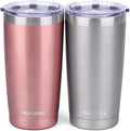 SUNWILL Travel Coffee Mug Set of 2, 20 oz Tumbler with Lid, Insulated Stainless Steel Cup for Water, Tea, Ice, Rose Gold & Cool Grey